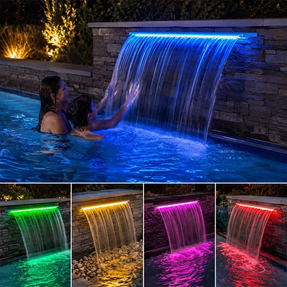 Powermaster PM-37796 Havuz Ve Bahçe Şelale Başlığı 150Cm RGB LED'li Uzaktan Kontrollü
