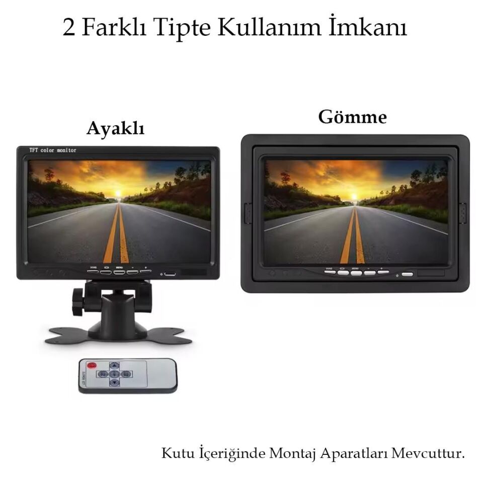 Powermaster 7 İnç 17 Ekran 2 Kanal Dijital Oto Monitör 12-24 Volt Araç İçi Monitör Rca Soketli Kamera Bağlabilir