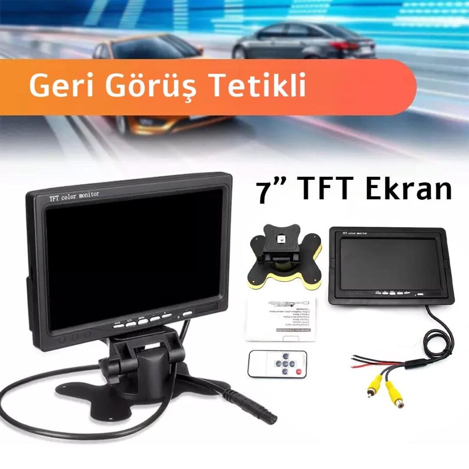 Powermaster 7 İnç 17 Ekran 2 Kanal Dijital Oto Monitör 12-24 Volt Araç İçi Monitör Rca Soketli Kamera Bağlabilir