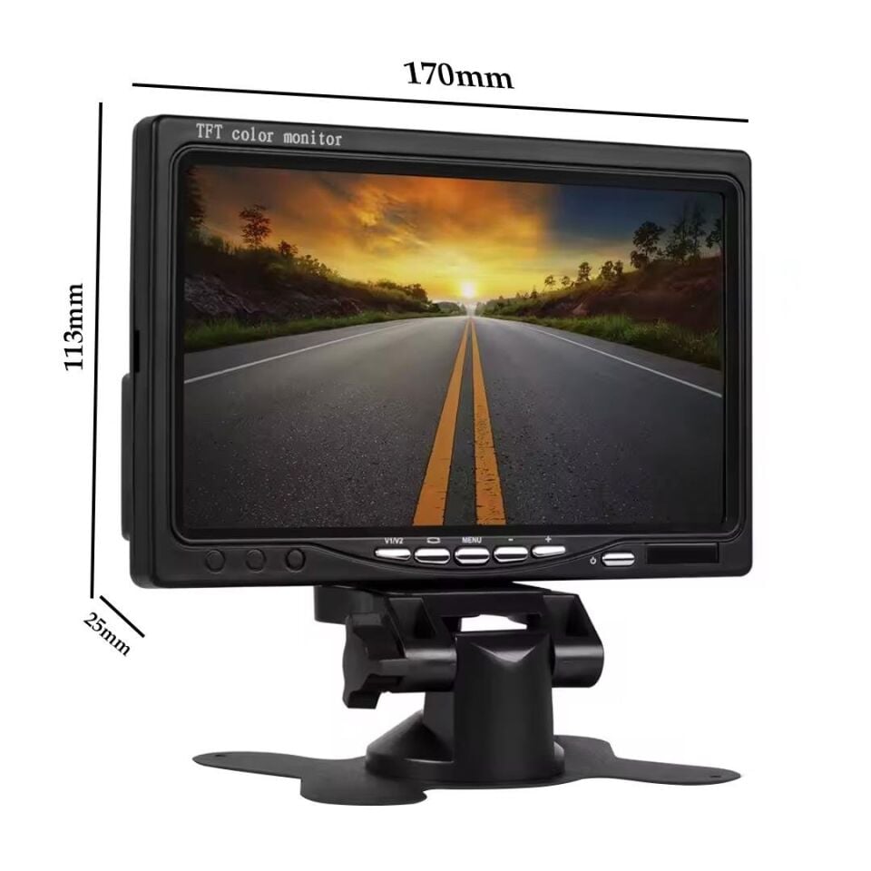 Powermaster 7 İnç 17 Ekran 2 Kanal Dijital Oto Monitör 12-24 Volt Araç İçi Monitör Rca Soketli Kamera Bağlabilir