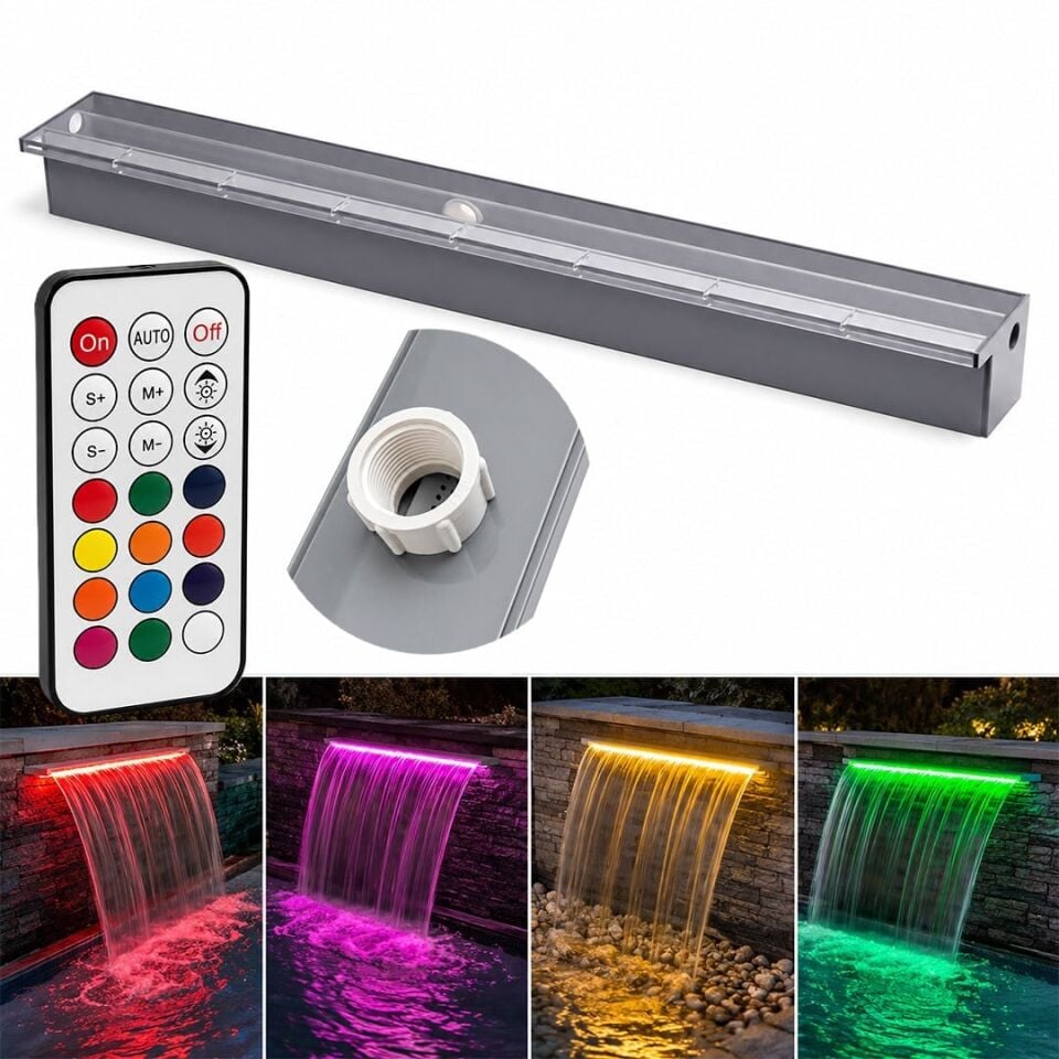 Powermaster PM-37795 Havuz Ve Bahçe Şelale Başlığı 90Cm RGB LED'li Uzaktan Kontrollü