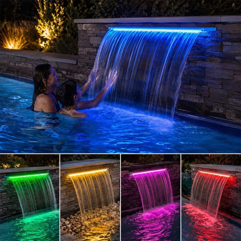 Powermaster PM-37795 Havuz Ve Bahçe Şelale Başlığı 90Cm RGB LED'li Uzaktan Kontrollü