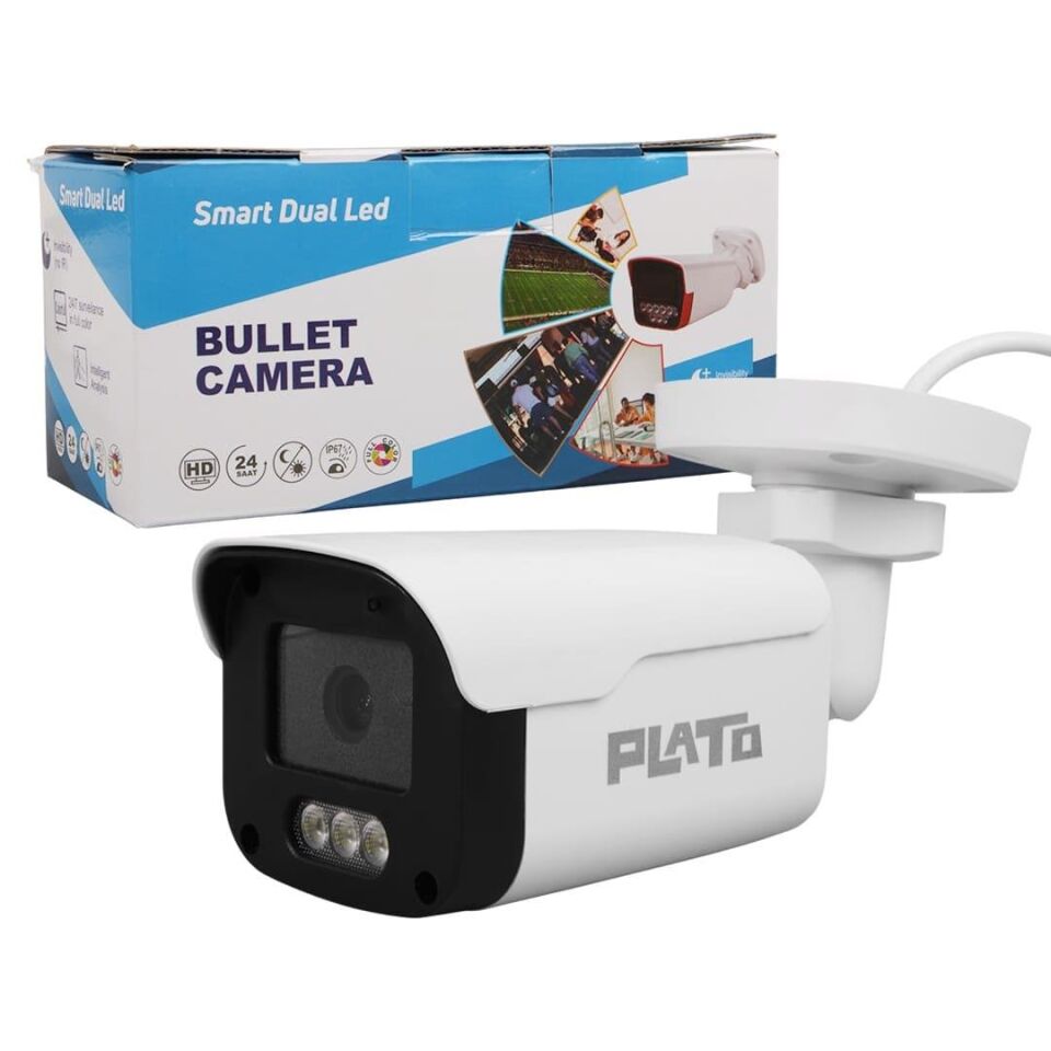 Plato PL-37707 AHD Bullet Güvenlik Kamera 2MP 3 Warm Led Sesli 3.6MM Renkli Gece Görüş Mikrofonlu