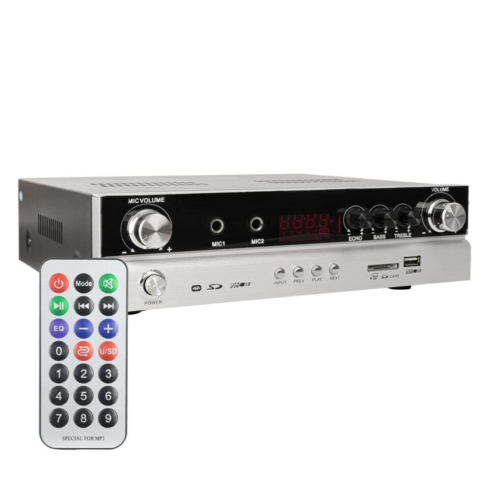 Ayt Magicvoice MV-22561 2x50 Watt Amfi Usb Sd Bluetooth Uk Stereo 2 Mikrofonlu Girişli Trafosuz Anfi