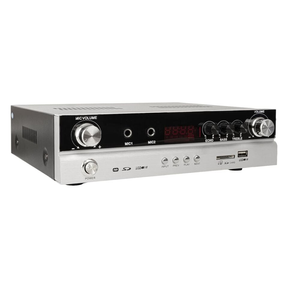 Ayt Magicvoice MV-22561 2x50 Watt Amfi Usb Sd Bluetooth Uk Stereo 2 Mikrofonlu Girişli Trafosuz Anfi