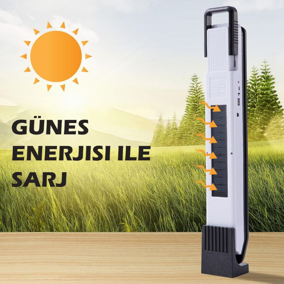 Powermaster T2 58 Ledli Şarjlı Solar Güneş Enerjili Ve Powerbank Özellikli Işıldak Kamp Lambası Aydınlatma