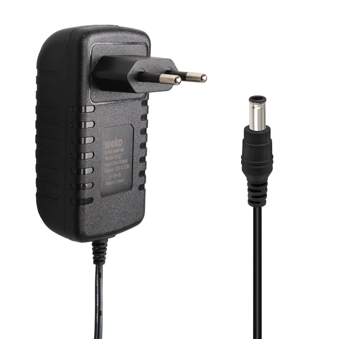 Weko 12 Volt 2.5 Amper 5.5x2.5 Uçlu Yerli Üretim Plastik Kasa Priz Tipi Adaptör Şarj Cihazı Aleti