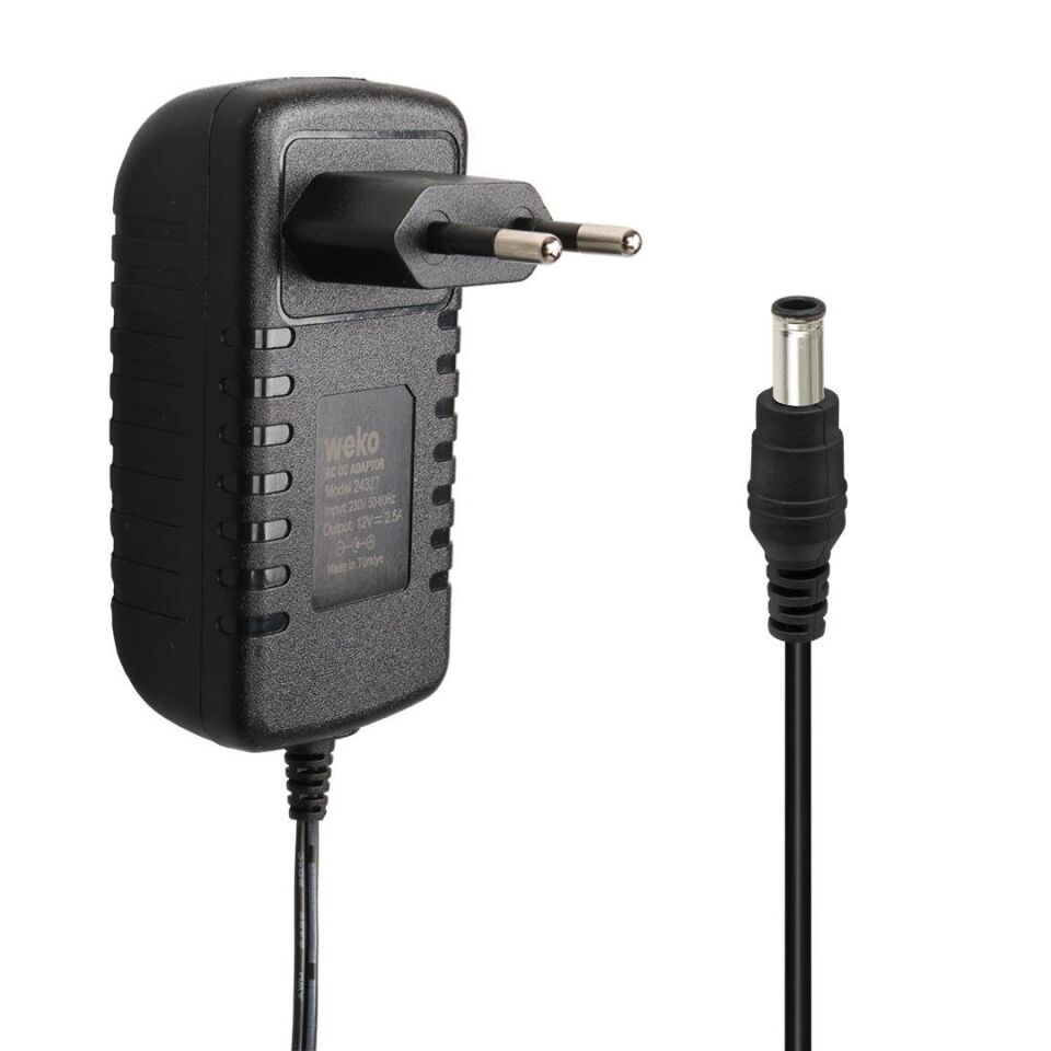 Weko 12 Volt 2.5 Amper 5.5x2.5 Uçlu Yerli Üretim Plastik Kasa Priz Tipi Adaptör Şarj Cihazı Aleti