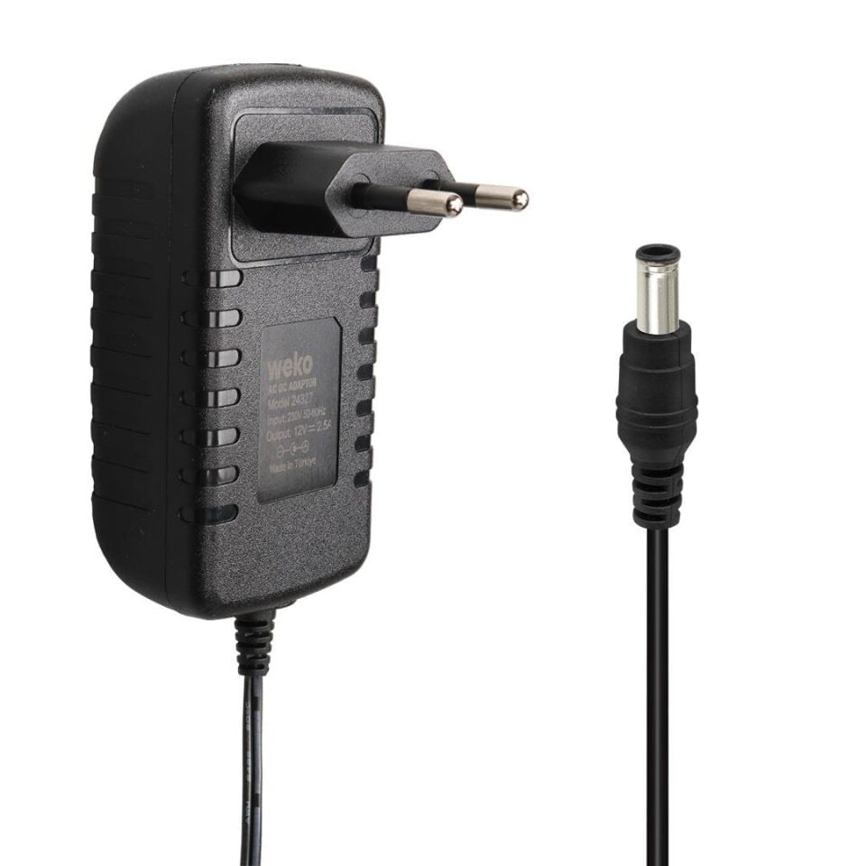 Weko 12 Volt 2.5 Amper 5.5x2.5 Uçlu Yerli Üretim Plastik Kasa Priz Tipi Adaptör Şarj Cihazı Aleti