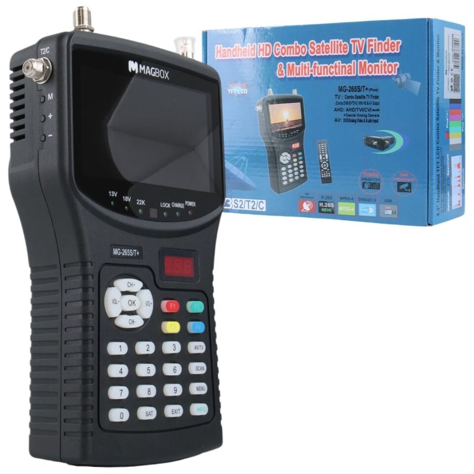 Magbox MG-265S T+ 4.3 İnç Full HD LCD Ekranlı Görüntülü Uydu Yön Bulucu Uzaktan Kumandalı Uydu Ayarlama Cihazı Türkçe
