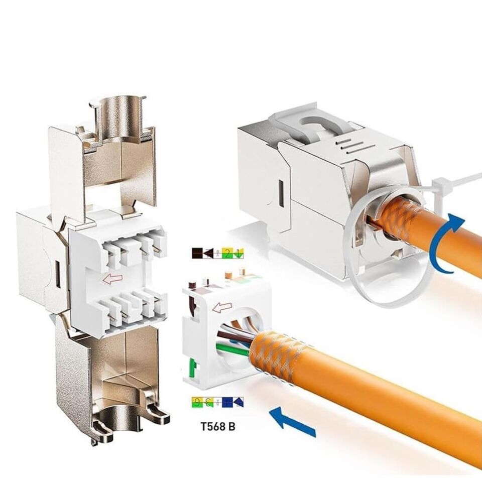 Powermaster PM-29567 CAT7 10Gbps Toolless Keystone Jack Full Metal Zırhlı Konnektör