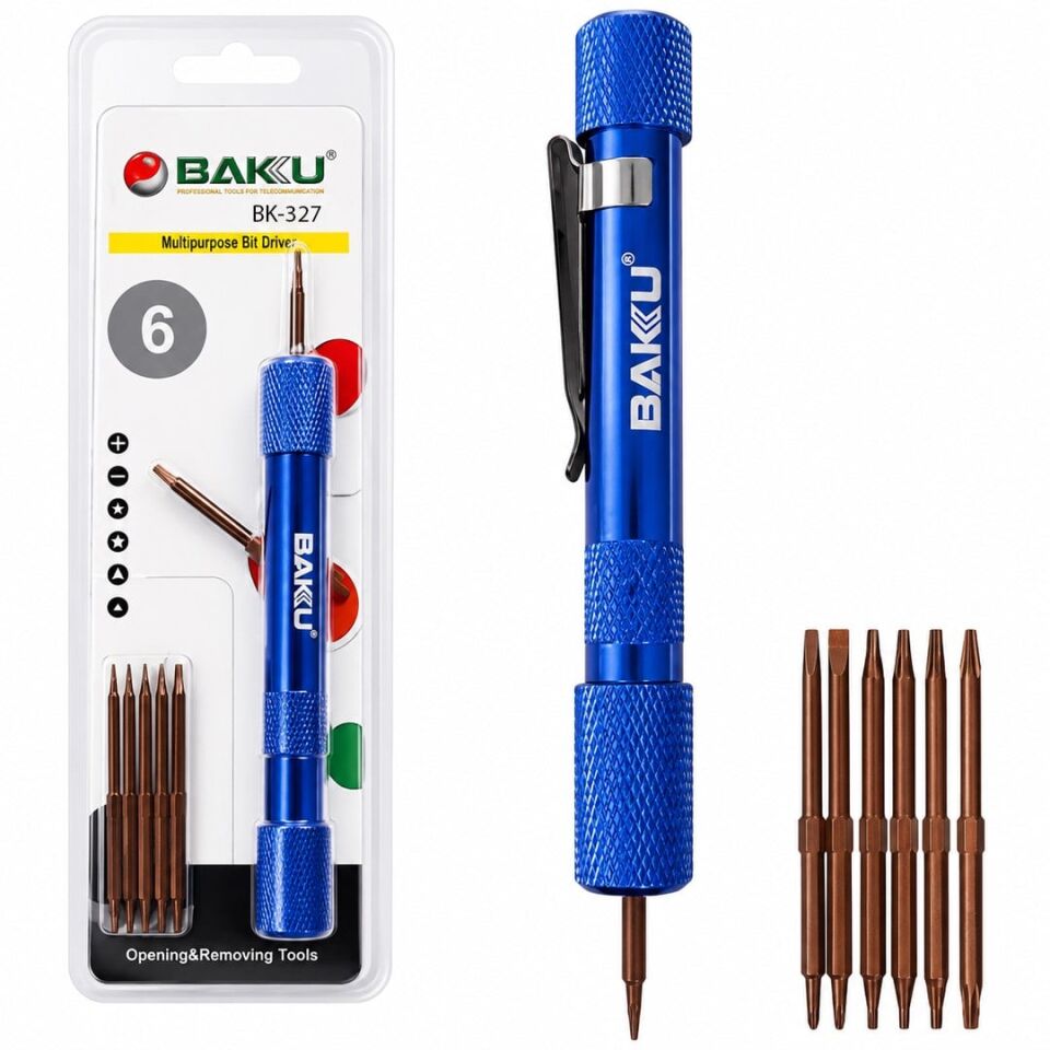 Baku BK-327 Hassas 6 Değiştirilebilir Uçlu Mobil Cep Telefonu Tamir Tornavidası