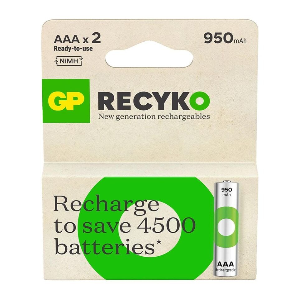 GP 950 Mah RO3 İnce Şarjlı Kalem Pil 2'li Paket
