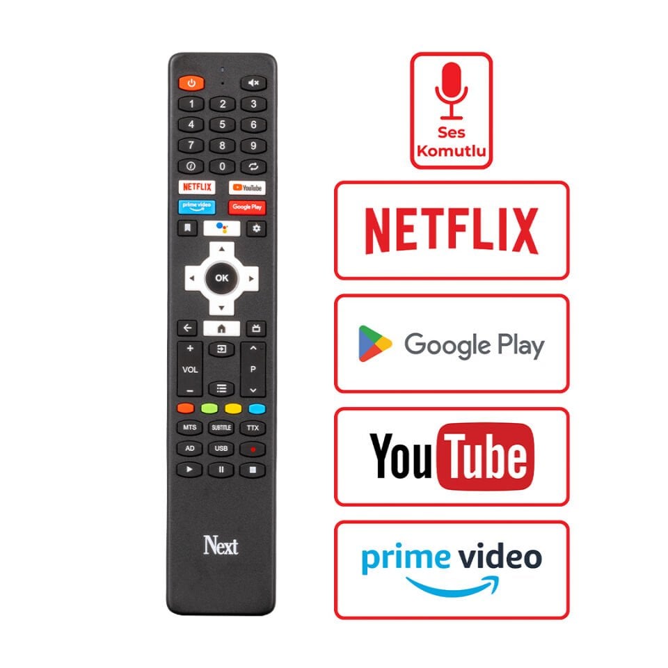 Ayt Weko Kl Next Vivax Conti Netflix Youtube Prime Video Google Play Tuşlu Ses Komutlu Lcd Led Tv Kumandası
