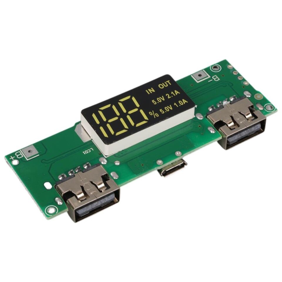 Ayt Weko WK-22851 Lityum Pil Powerbank Şarj Modülü Dijital Ekranlı İki Port 5V-2.4A Powerbank Ekran Çıkış Devre Kartı
