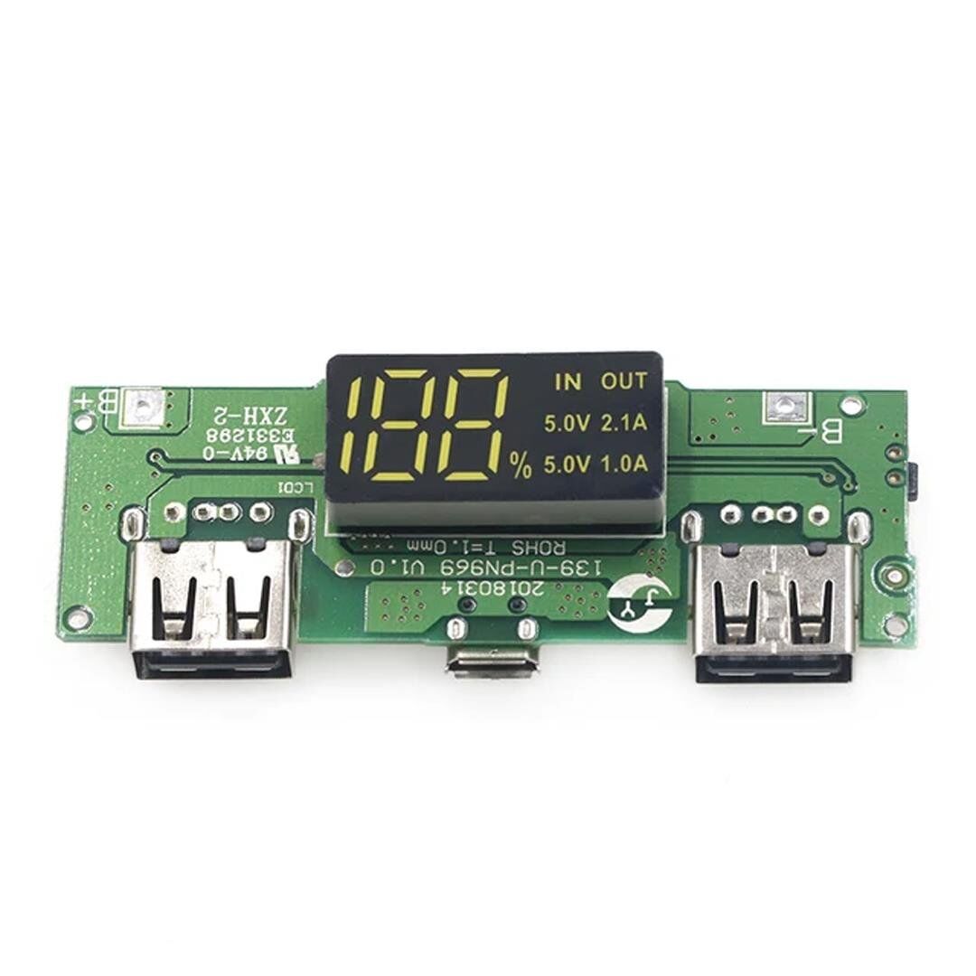Ayt Weko WK-22851 Lityum Pil Powerbank Şarj Modülü Dijital Ekranlı İki Port 5V-2.4A Powerbank Ekran Çıkış Devre Kartı