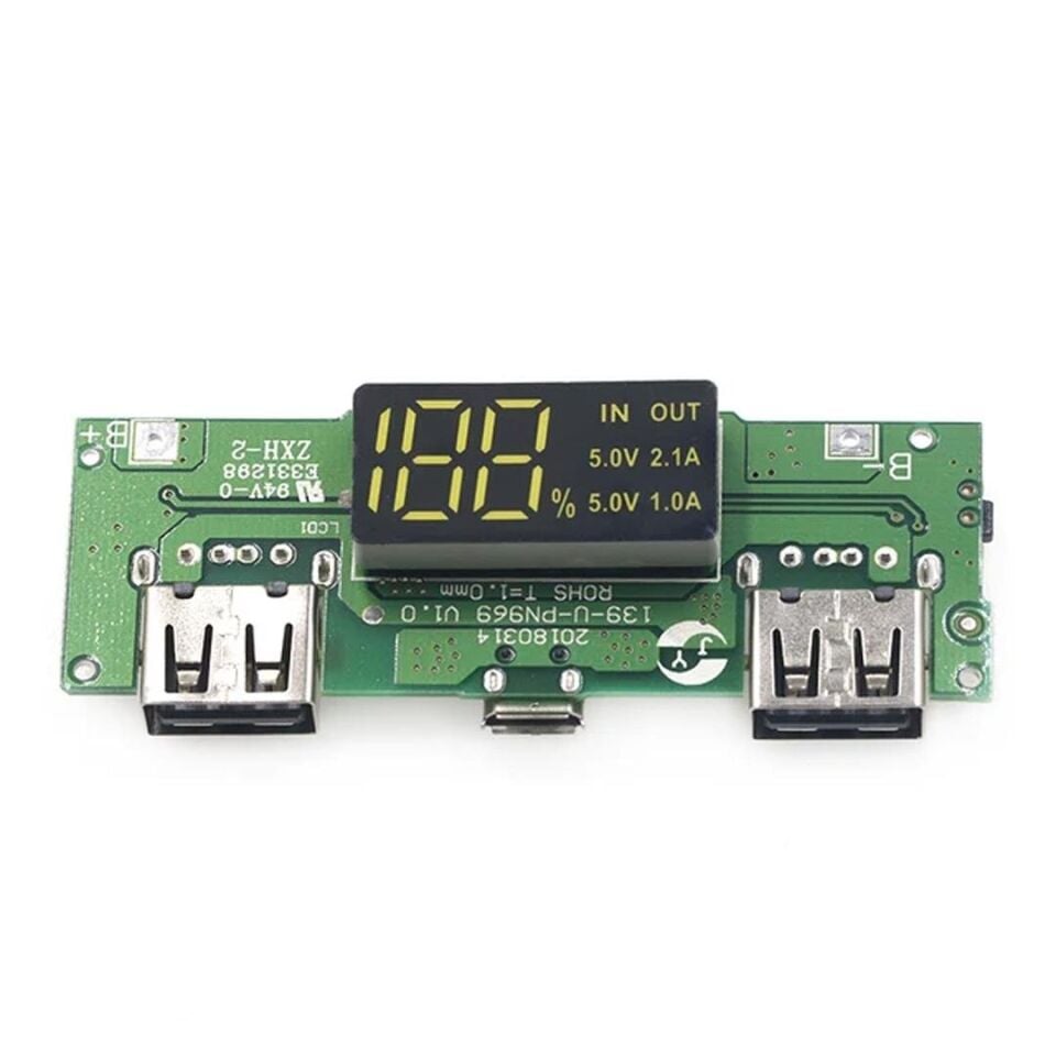 Ayt Weko WK-22851 Lityum Pil Powerbank Şarj Modülü Dijital Ekranlı İki Port 5V-2.4A Powerbank Ekran Çıkış Devre Kartı