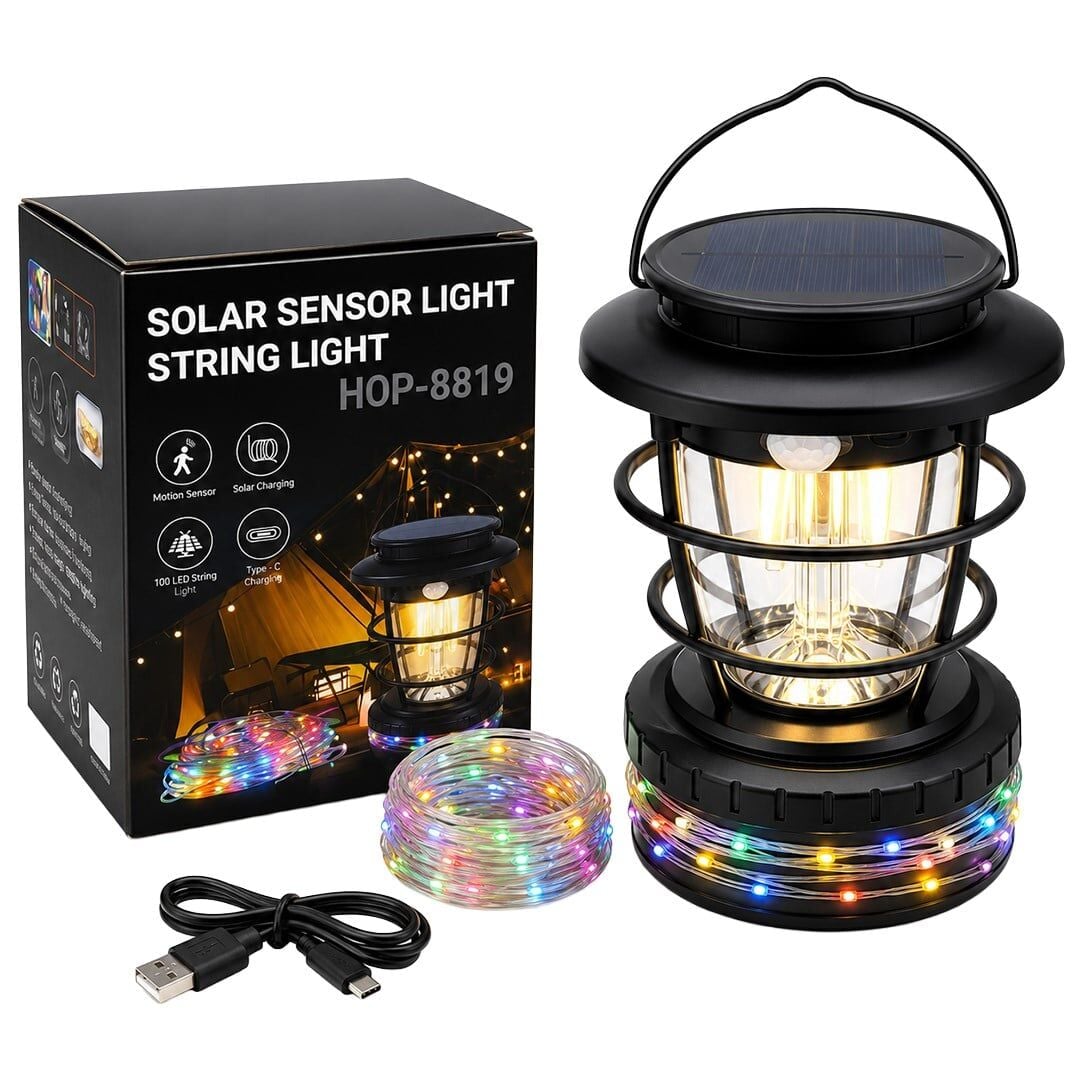 Powermaster HOP-8819 Solar Güneş Enerjili Sensörlü Kamp Lambası Nostalji Led Lamba Aydınlatma
