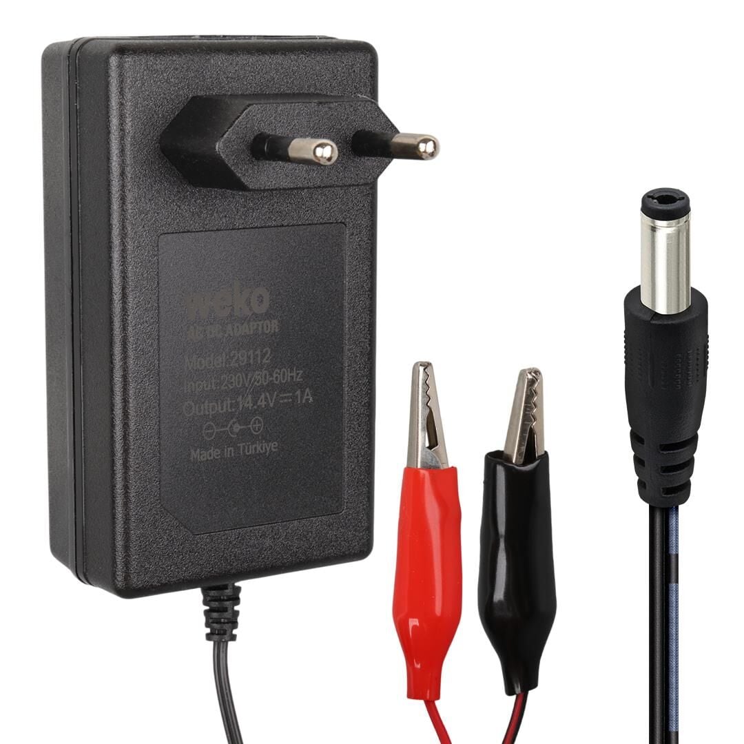 Ayt Weko 14.4 Volt 1 Amper Adaptör 5.5x2.5 Mm Uçlu + Krokodil Aparatlı Akü Şarj Cihazı Aleti WK-29112