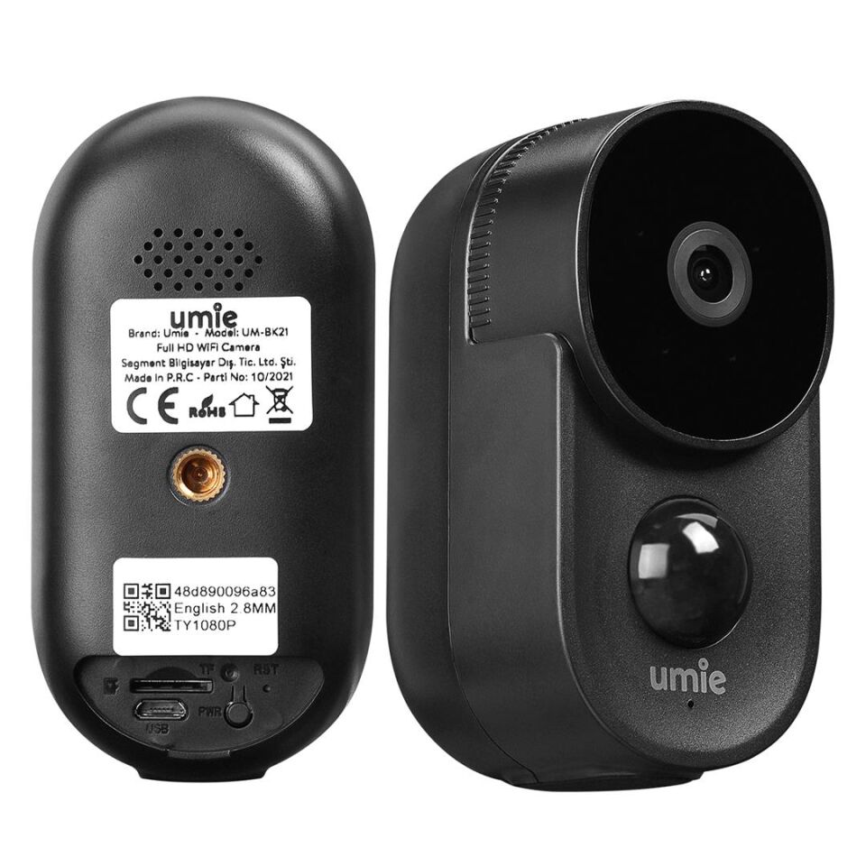 UMIE 2MP Iki Yönlü Ses TF Kart Kablosuz Tuya Destekli Akıllı IP Kamera 6700 Mah Bataryalı (UM-BK21 Siyah)