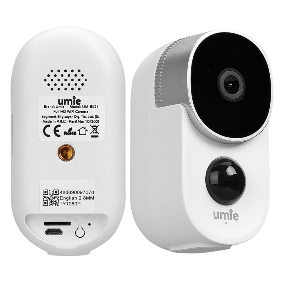 UMIE 2MP Iki Yönlü Ses TF Kart Kablosuz Tuya Destekli Akıllı IP Kamera 6700 Mah Bataryalı (UM-BK21 Beyaz)