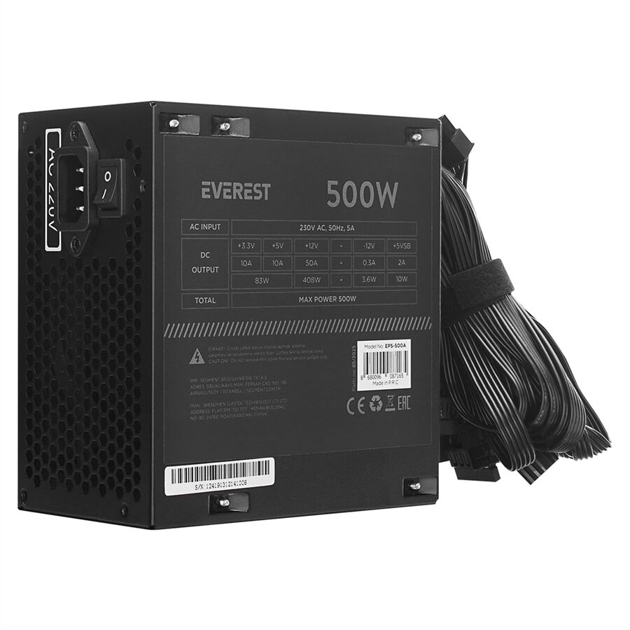 Everest Eps-500A Real 500W 4 Sata 12Cm Fanlı Oyuncu Pc Destekli Power Supply Bilgisayar Güç Kaynağı
