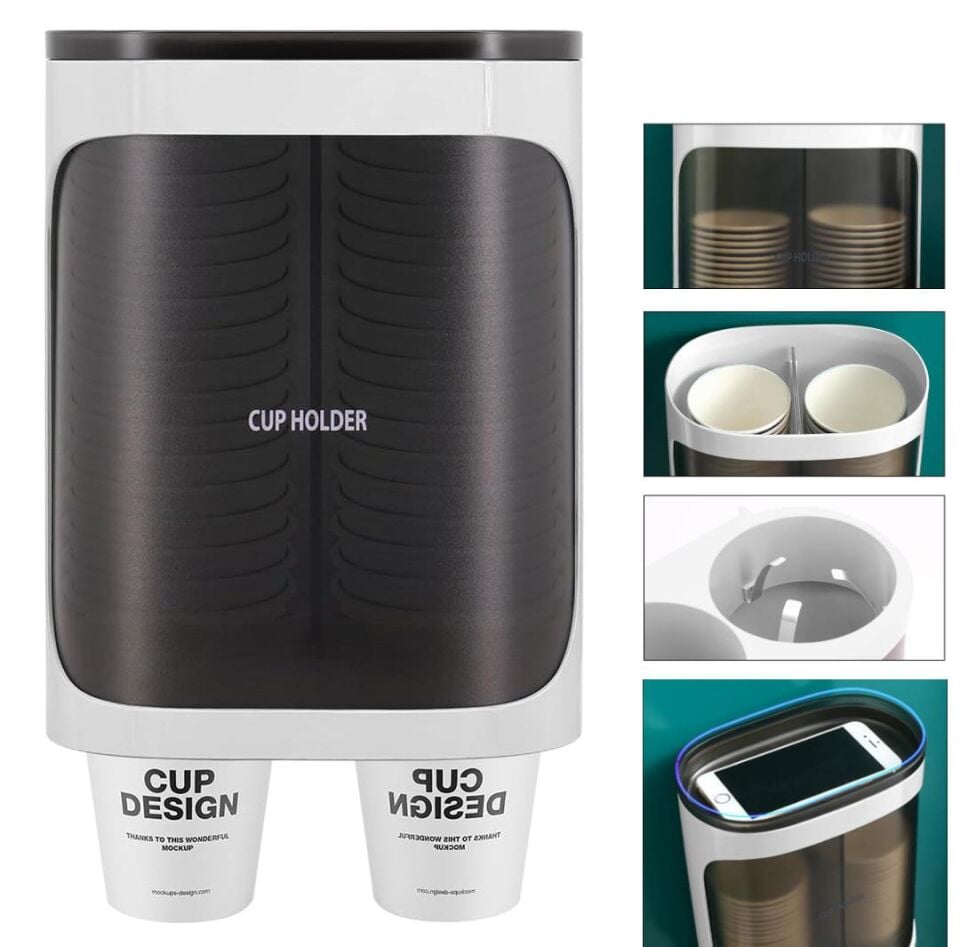 Ayt Sunup SN-27108 Kendinden Yapışkanlı Çiftli Plastik Karton Bardak Dispenseri Su Sebili Kahve Makinası Yanı Bardaklık