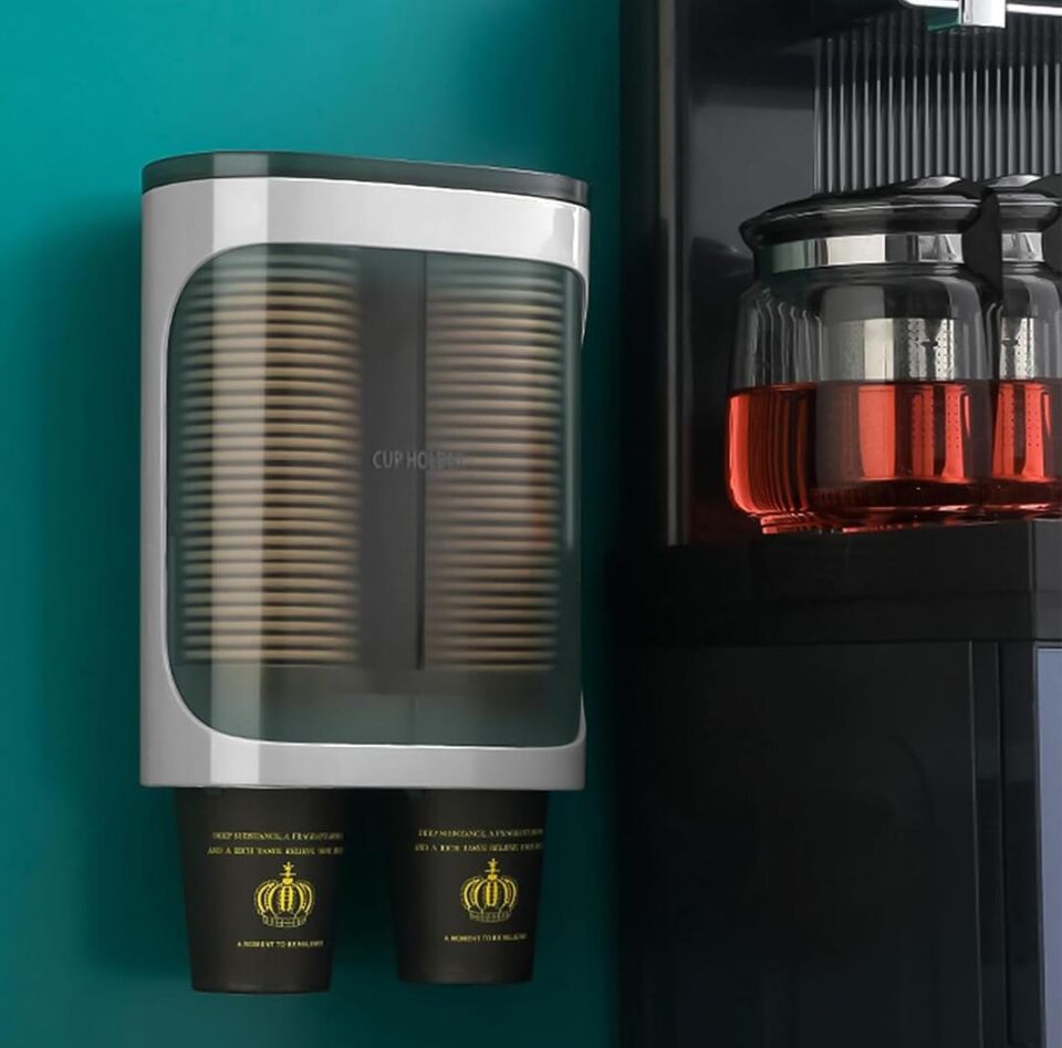 Ayt Sunup SN-27108 Kendinden Yapışkanlı Çiftli Plastik Karton Bardak Dispenseri Su Sebili Kahve Makinası Yanı Bardaklık