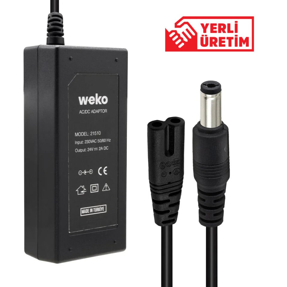 Ayt Weko 24 Volt 2 Amper 48 Watt Plastik Kasa Masaüstü Adaptör 5.5x2.5 Uçlu