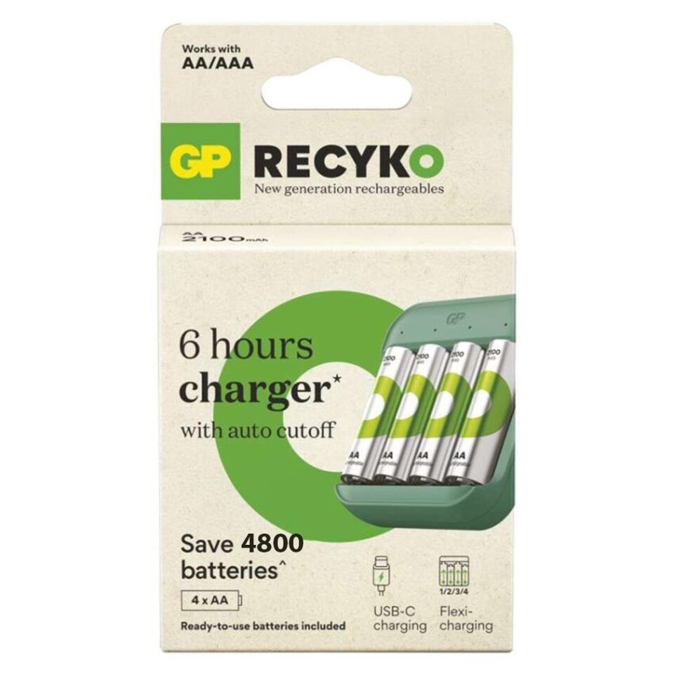 GP Recyko B423 USB Pil Şarj Cihazı Seti  4 Adet AA 2700Mah Yüksek Kapasiteli Şarjlı Pil Dahil