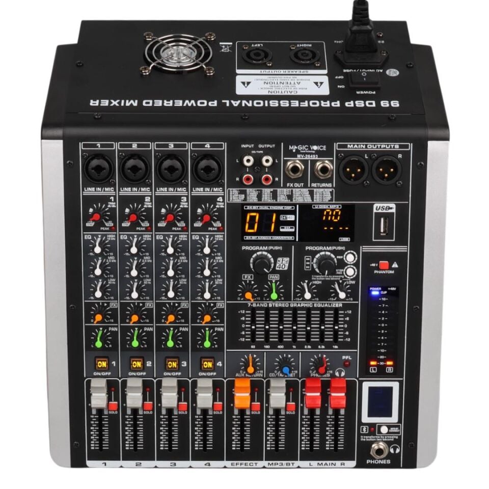 Ayt Magicvoice MV-26493 4 Kanallı Ses Mikseri Bluetooth MP3 USB Phantom Power Stüdyo Tipi Anfi Mixer