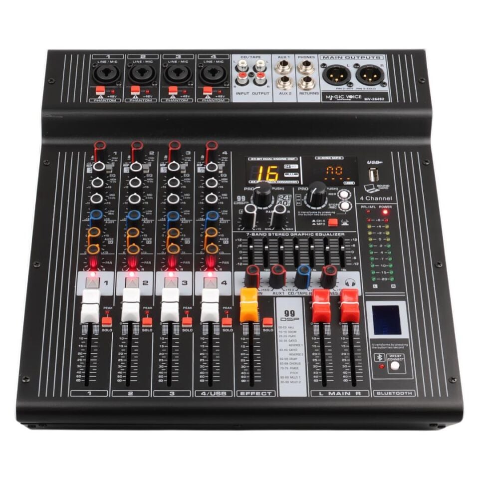 Ayt Magicvoice MV-26492 4 Kanal 2x350 Watt Usb Sd Bluetooth Power Mixer Amfi