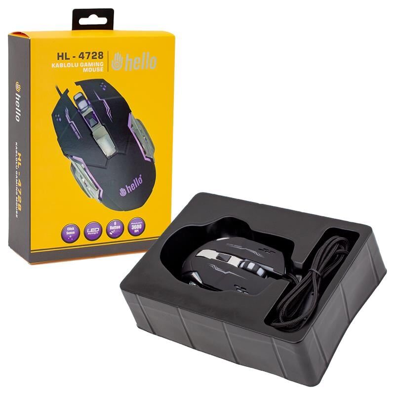 Hello HL-4728 Kablolu Oyuncu Gaming Mouse 6 Tuşlu Usb Girişli Pc Bilgisayar Mouse