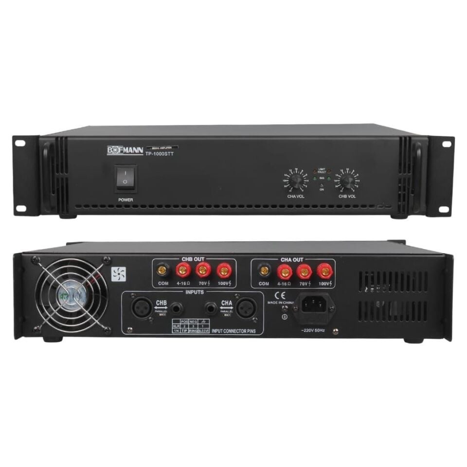 Bofmann TP-1000STT 2X500w Hat Trafolu Stereo Power Amfi 100V Profesyonel Ses Sistemi Anfi