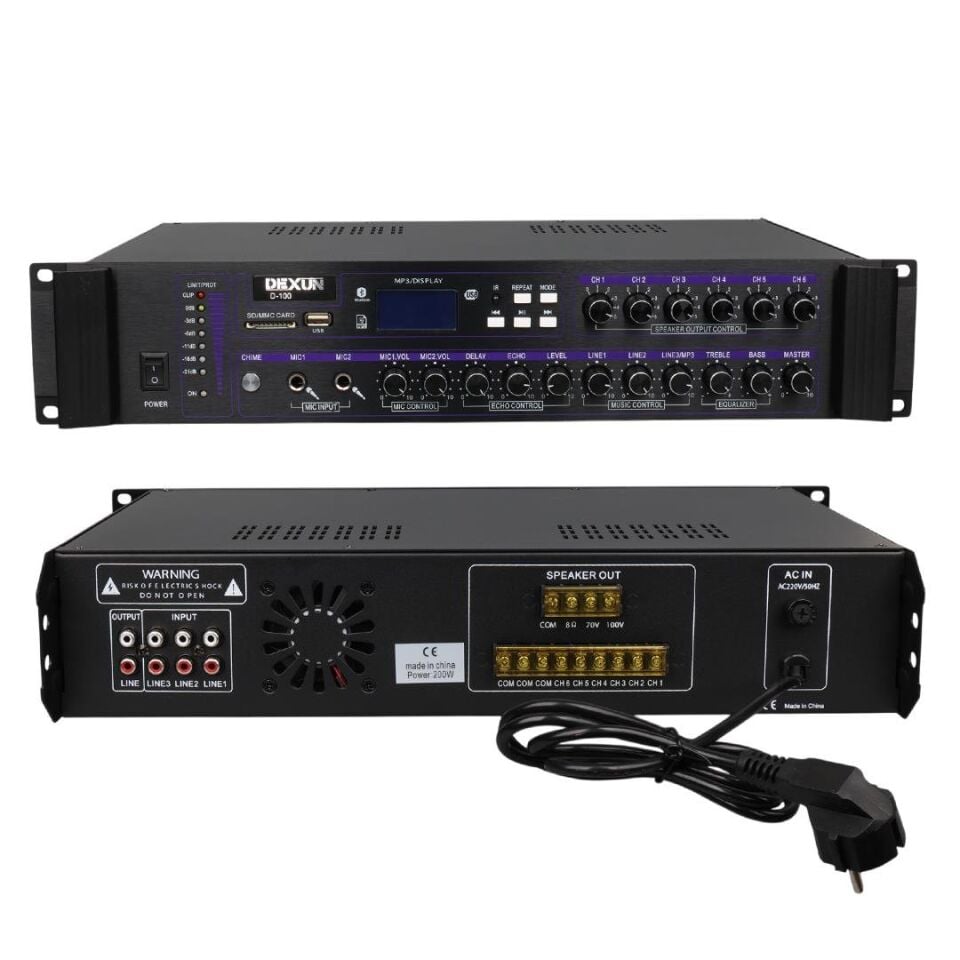 Dexun D-100 60W Usb Sd Bluetooth Kart Girişli 100V Hat Trafolu Anfi 4-16 Ohm Amfi