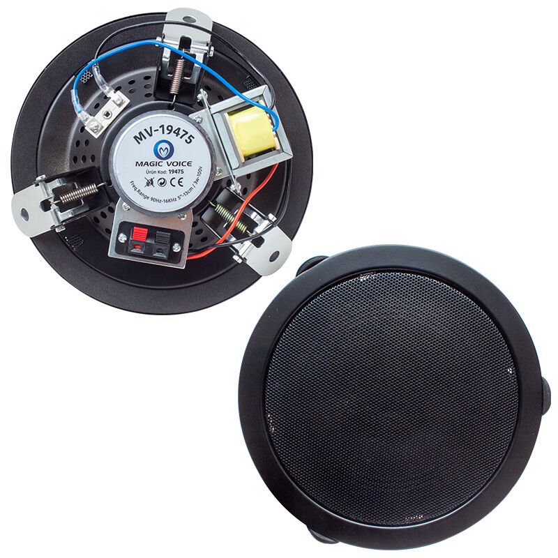 Magicvoice 13 Cm 6W Trafolu Alçıpan Metal Kasa Hoparlör Siyah Tavan Hoparlörü Okul Toplantı Konferans Salonu İçin