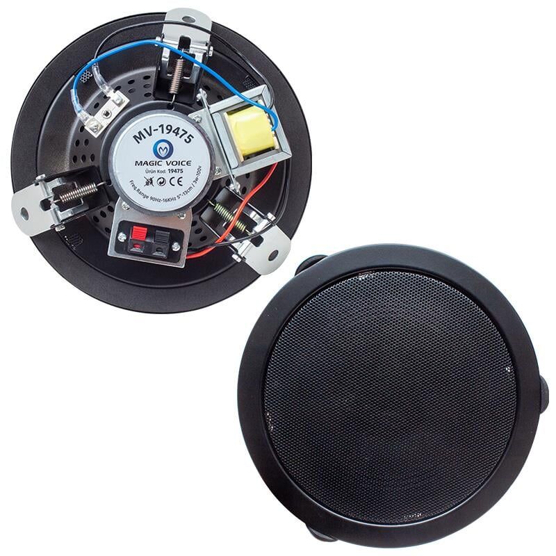 Magicvoice 13 Cm 6W Trafolu Alçıpan Metal Kasa Hoparlör Siyah Tavan Hoparlörü Okul Toplantı Konferans Salonu İçin
