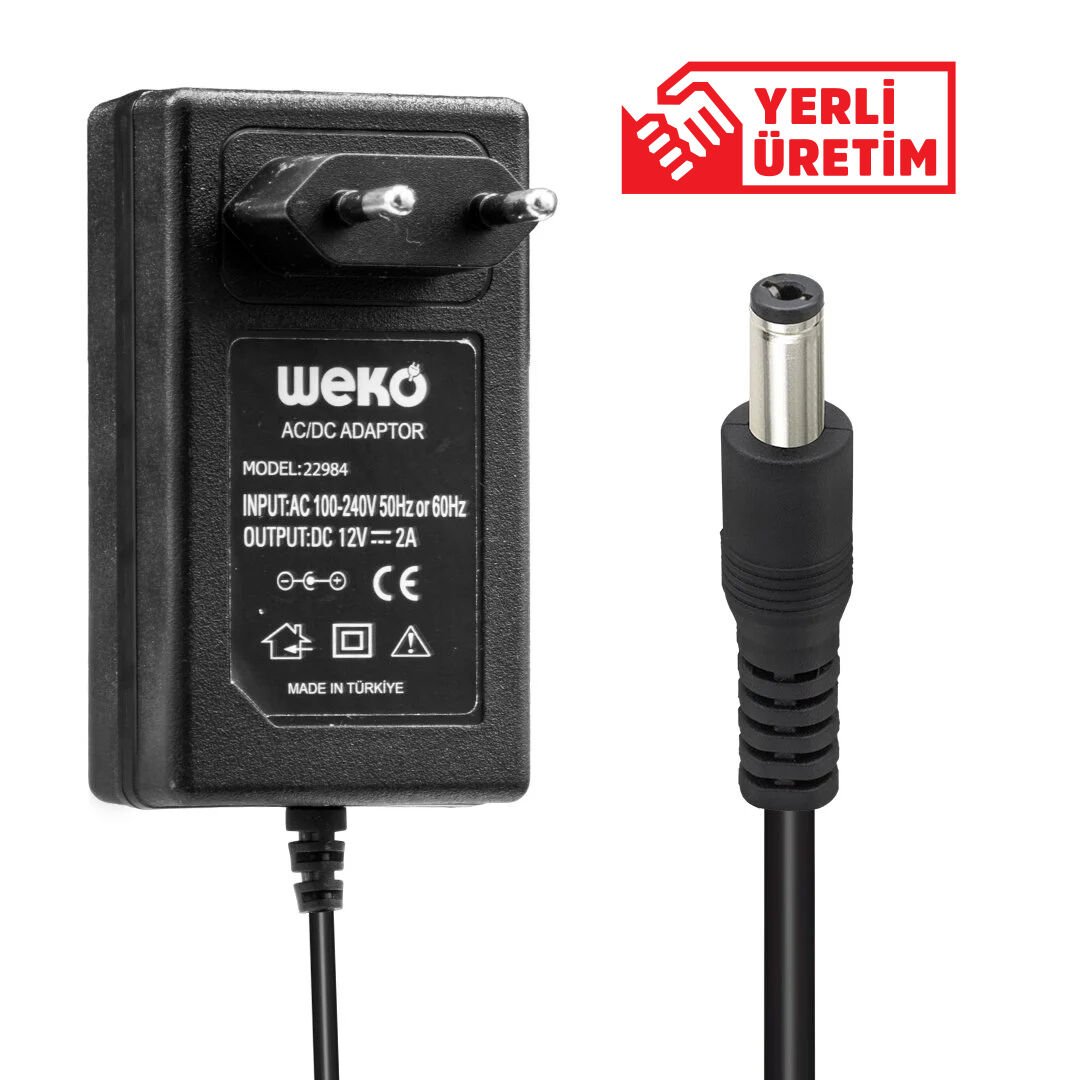 Weko 12 Volt 2 Amper 5.5 X 2.1 Uçlu Plastik Kasa Priz Tipi Adaptör Şarj Cihazı Aleti