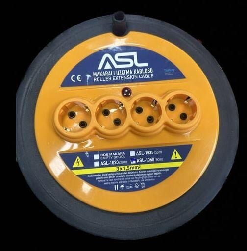 ASL ASL-1020 20 Metre 4 Priz Girişli Makaralı Uzatma Kablosu 3000W 3X1.5Mm