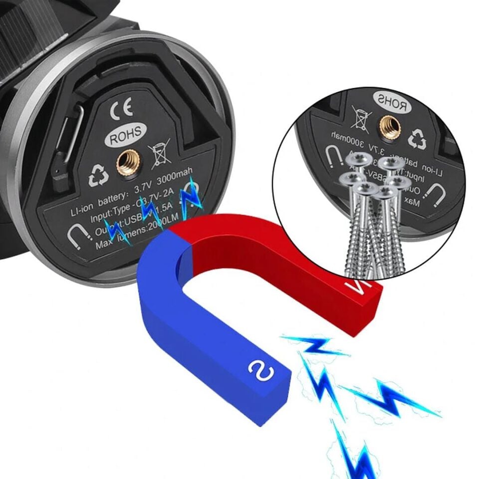 Powermaster Çalışma Lambası 25 Watt Usb Type-c Girişli Cob Led Solar Güneş Enerjili Dönebilen Kamp Aydınlatma Ayaklı