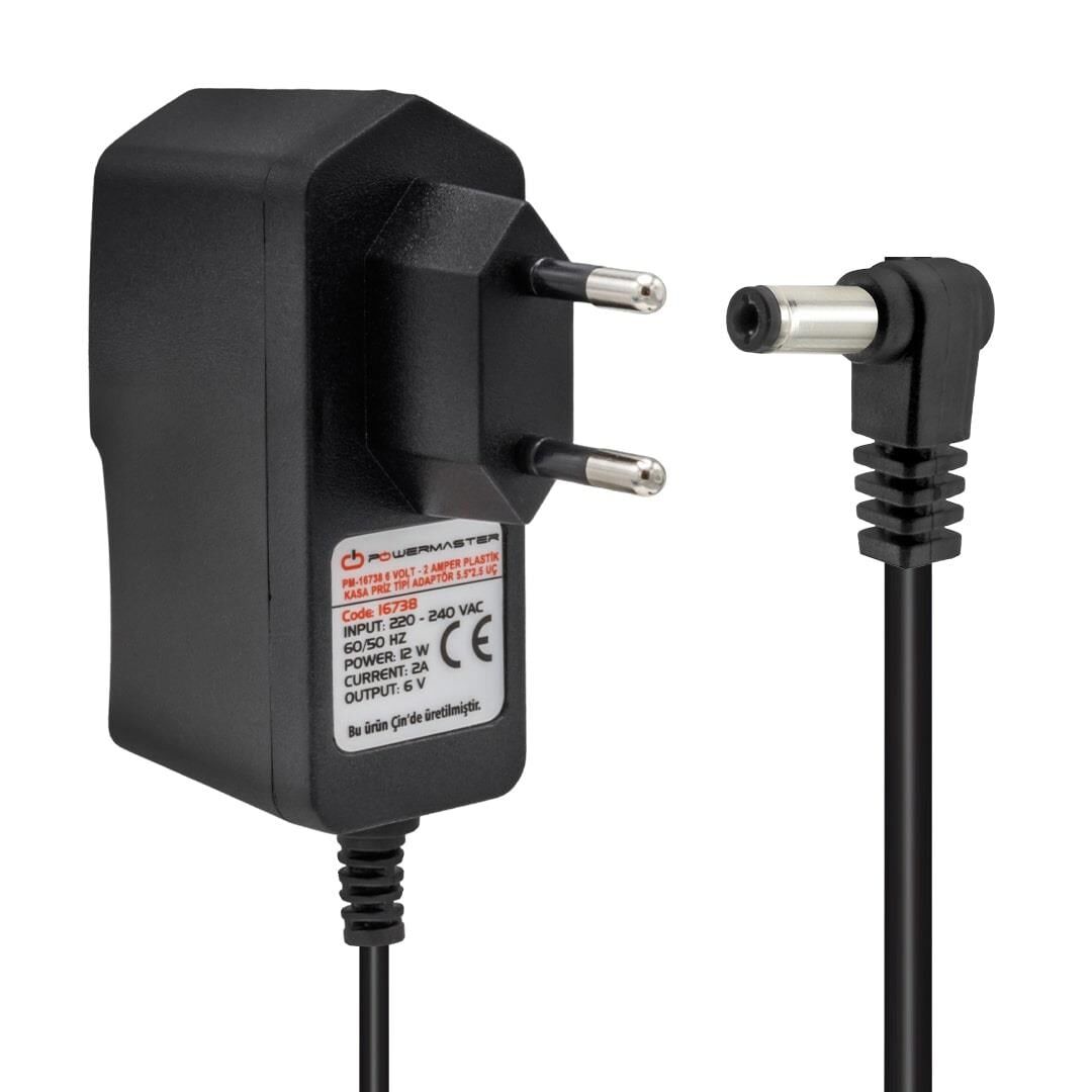 Ayt Powermaster Pm-16738 6 Volt 2 Amper 5.5 2.5 Uçlu Plastik Kasa Priz Tipi Adaptör