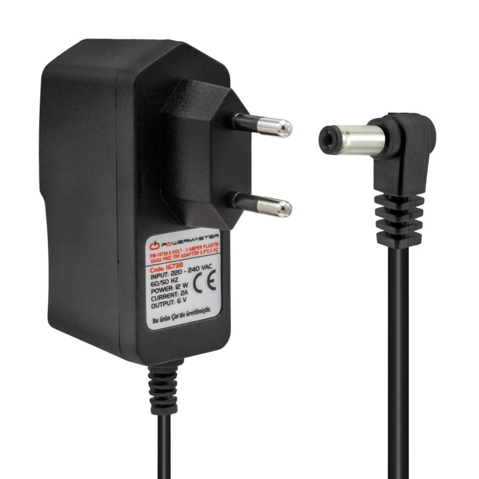 Ayt Powermaster Pm-16738 6 Volt 2 Amper 5.5 2.5 Uçlu Plastik Kasa Priz Tipi Adaptör