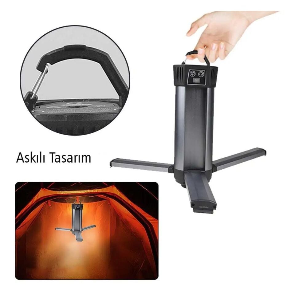 Powermaster Çalışma Lambası 35 Watt 3 Kanatlı Ayaklı Kamp Lambası Işıldak Aydınlatma Askılı