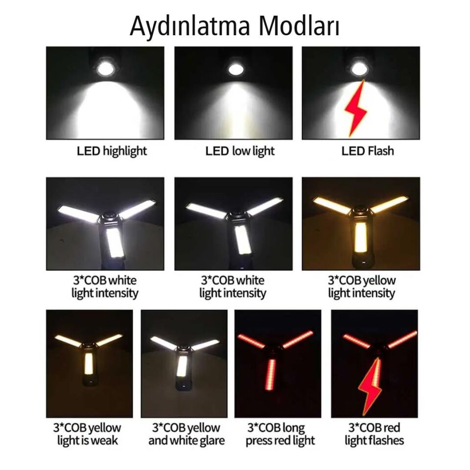Powermaster Çalışma Lambası 35 Watt 3 Kanatlı Ayaklı Kamp Lambası Işıldak Aydınlatma Askılı