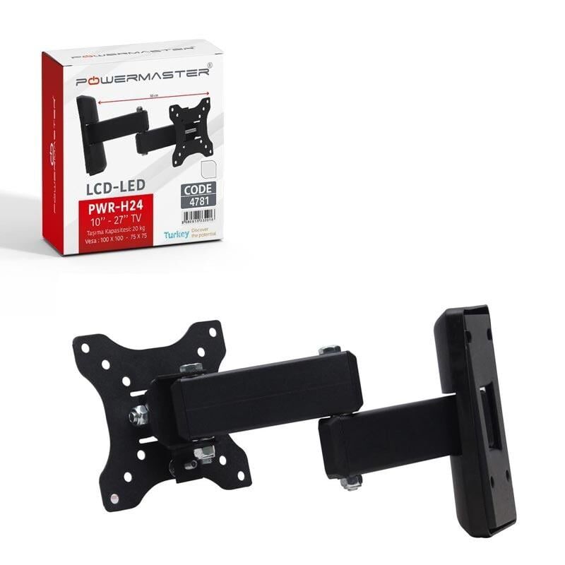 Powermaster PWR-H24 10-27 İnç Çift Kollu Kilitli Hareketli Lcd Led TV Duvar Askı Aparatı 25-68 Ekran Monitör Televizyon