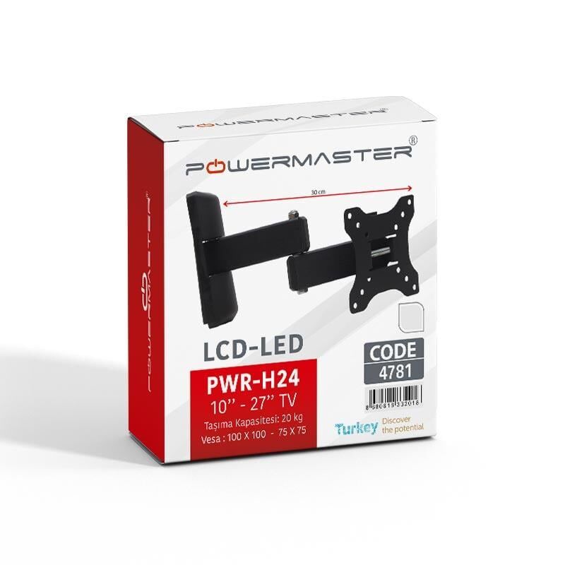 Powermaster PWR-H24 10-27 İnç Çift Kollu Kilitli Hareketli Lcd Led TV Duvar Askı Aparatı 25-68 Ekran Monitör Televizyon