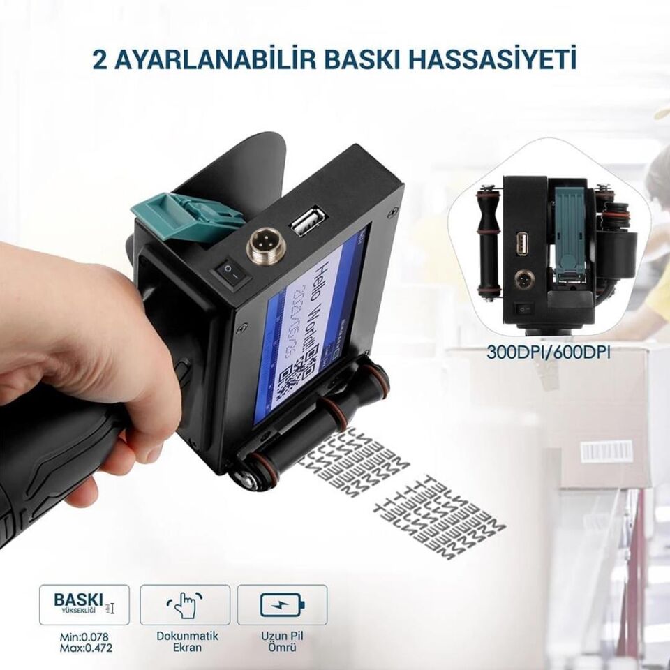 Ayt Powermaster PM-10878 4.3 İnç Dokunmatik Ekranlı Şarjlı Endüstriyel El Tipi Portatif Mürekkep Yazıcı