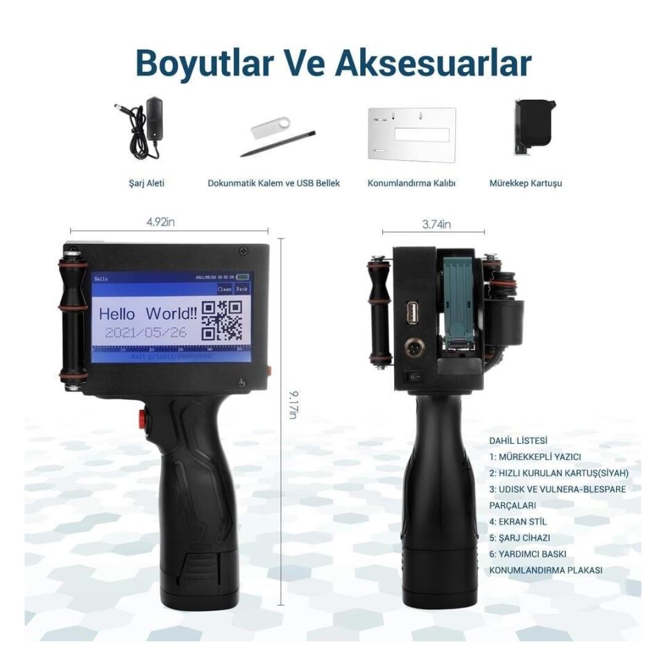 Ayt Powermaster PM-10878 4.3 İnç Dokunmatik Ekranlı Şarjlı Endüstriyel El Tipi Portatif Mürekkep Yazıcı