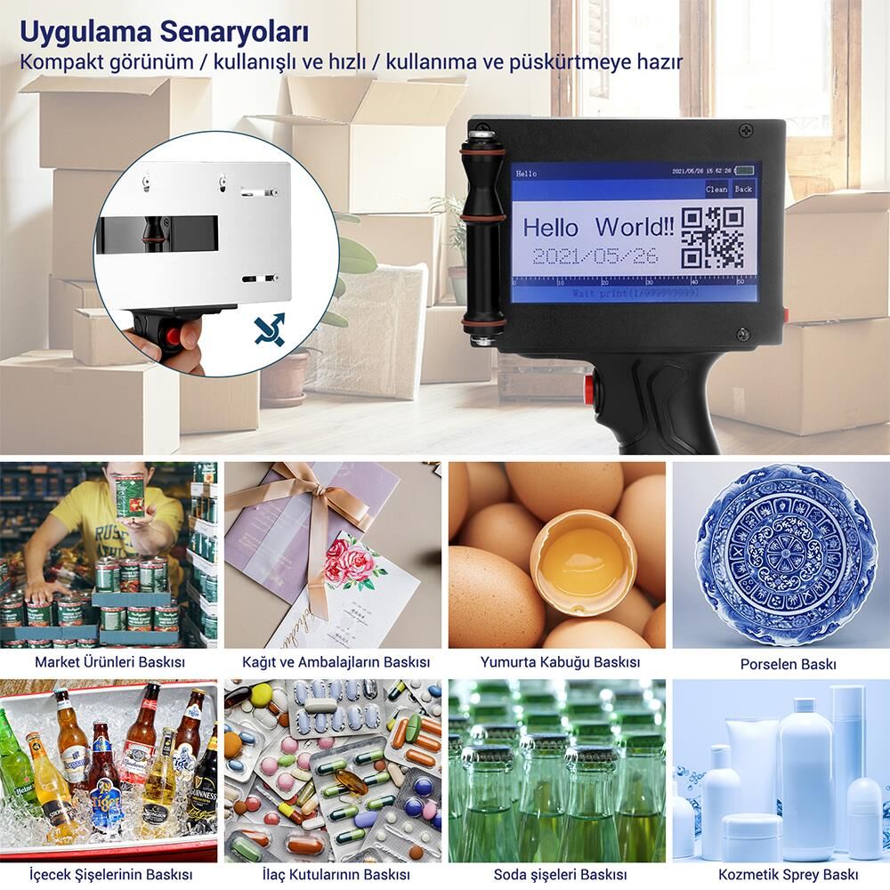 Ayt Powermaster PM-10878 4.3 İnç Dokunmatik Ekranlı Şarjlı Endüstriyel El Tipi Portatif Mürekkep Yazıcı