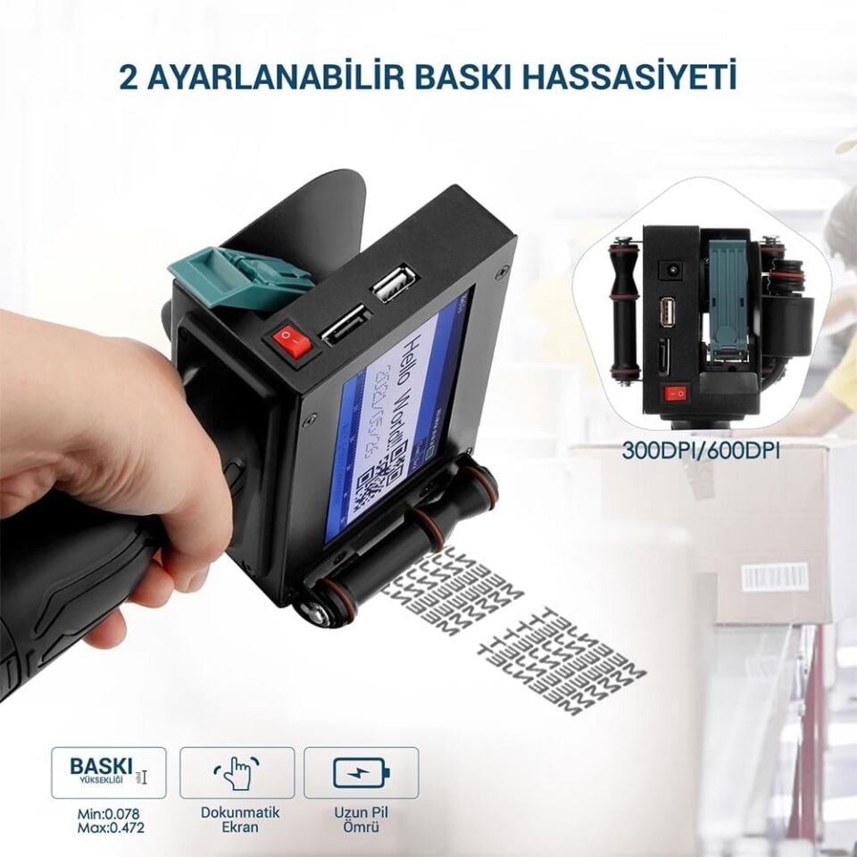 Ayt Powermaster PM-10878 4.3 İnç Dokunmatik Ekranlı Şarjlı Endüstriyel El Tipi Portatif Mürekkep Yazıcı